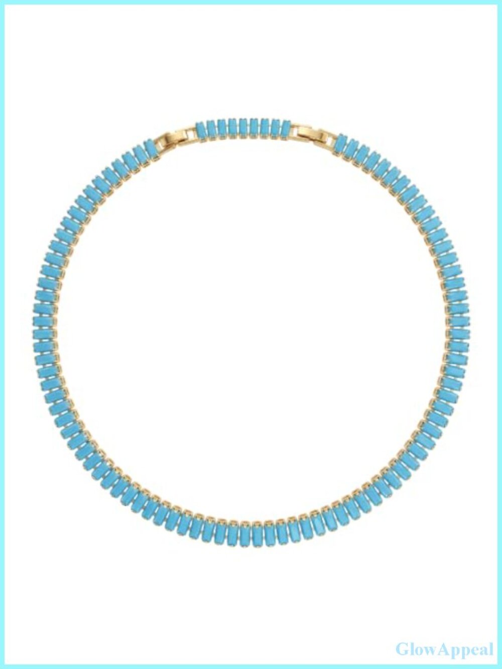 Baguette Simulated Turquoise Tennis Choker Necklace Gold Plated